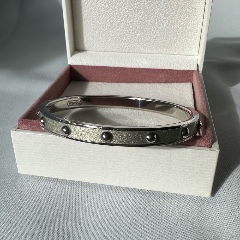 Authentic Coach Signature Silver Tone Slim Studded Bangle Bracelet